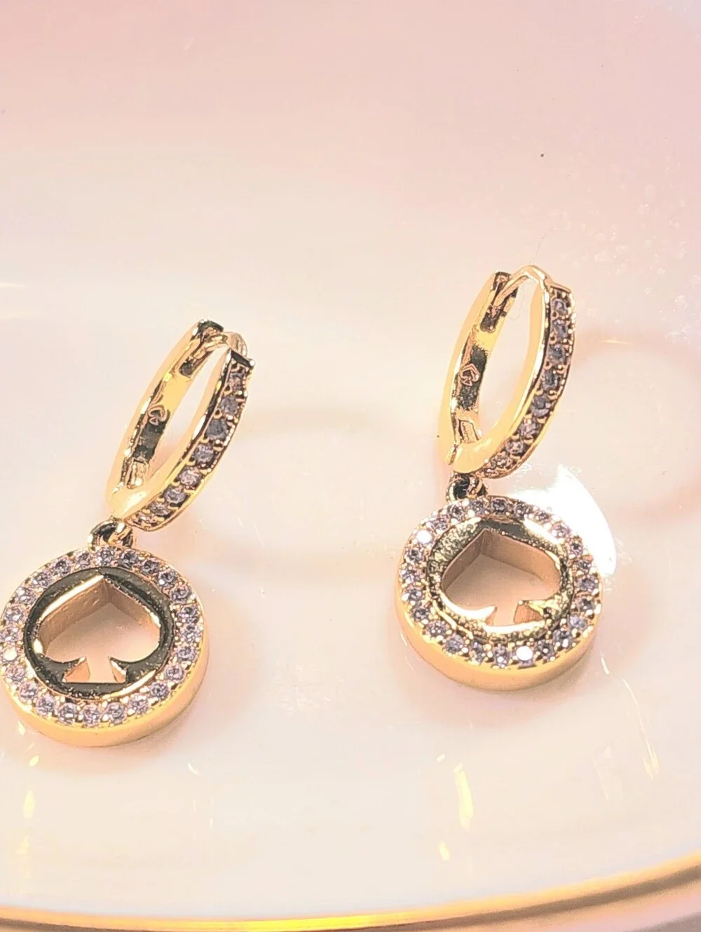 Kate Spade Spot The Spade Pave Huggie Hoop Earrings Gold